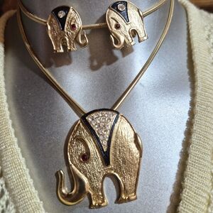 Vintage Gold Elephant Necklace and Choker Set